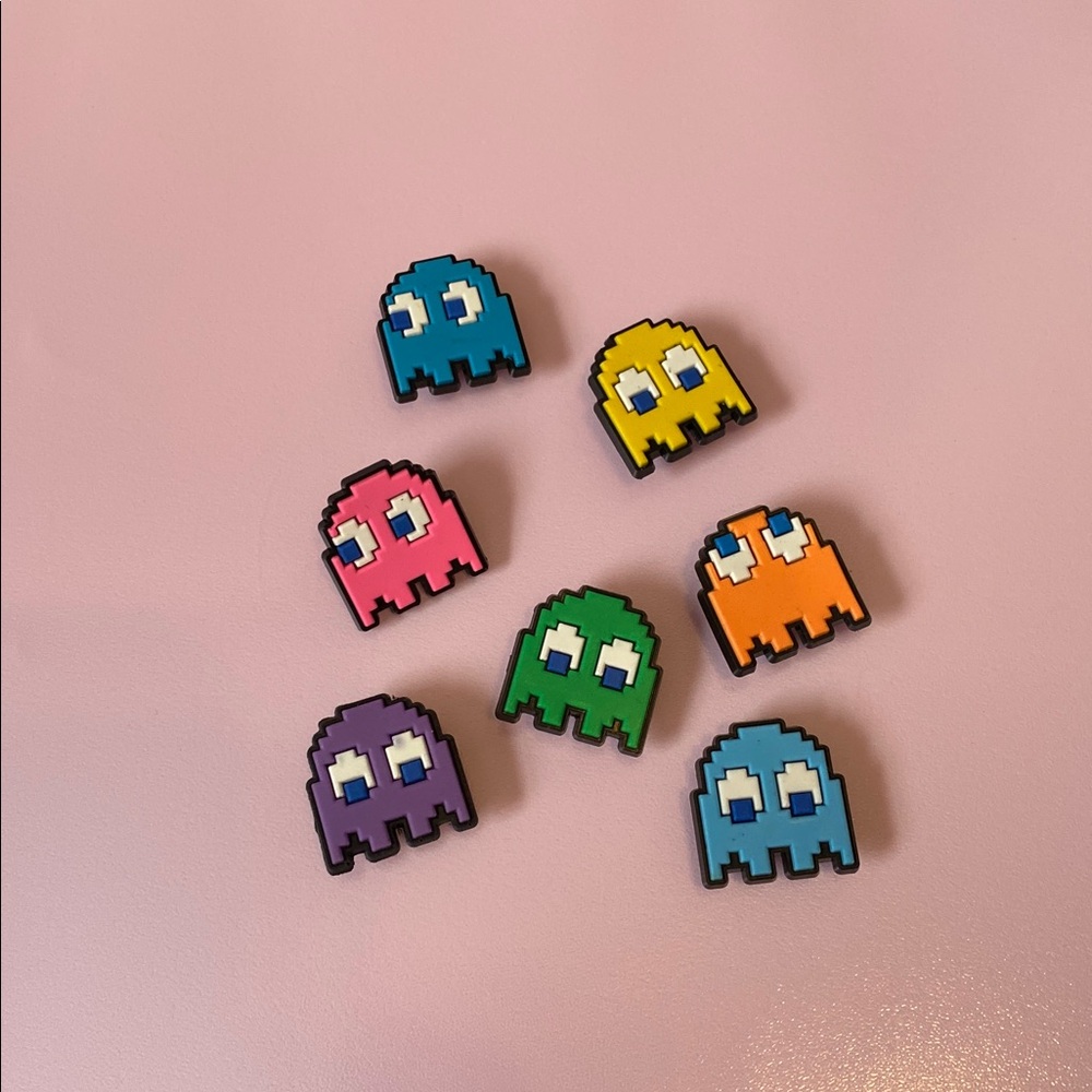 Colorful Pac-Man ghost croc shoe charms